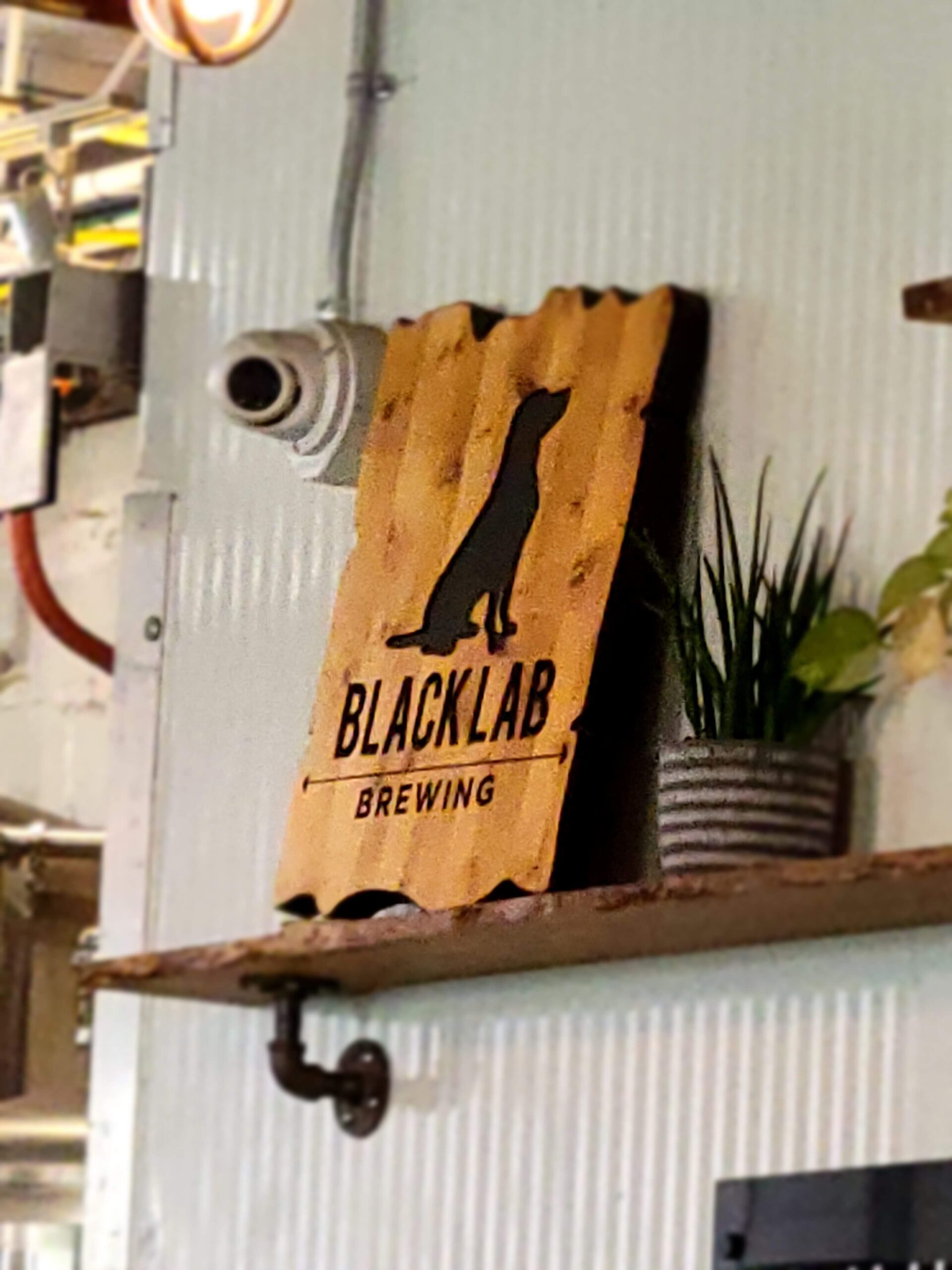 Wooden sign that says Black Lab Brewery